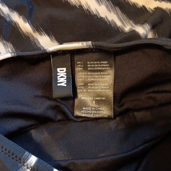 DKNY Black Nylon Spandex One Piece Swimsuit. Strapless. Illusion. - Picture 10 of 12
